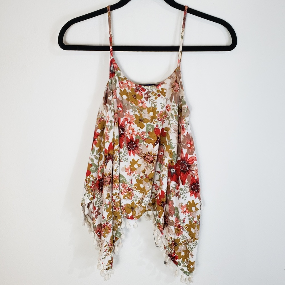 Blue Rain Boho Floral Tassel Tank Top
